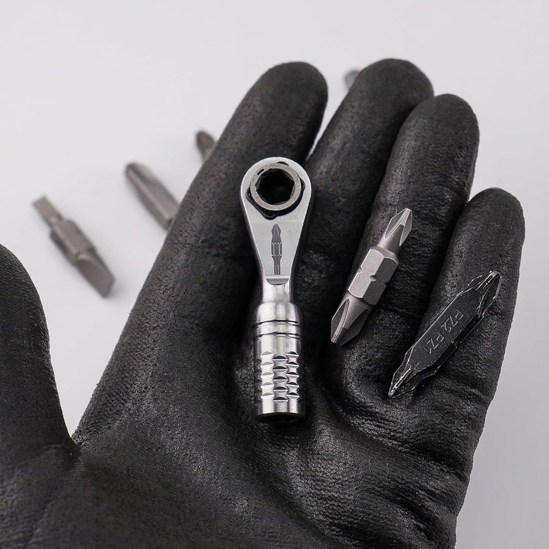 711L Mini Ratchet Wrench TG - One of the World's Smallest 1/4" EDC Ratchet Wrench For Tight Spaces - Stainless Steel - For Double-ended Bits - Image 3